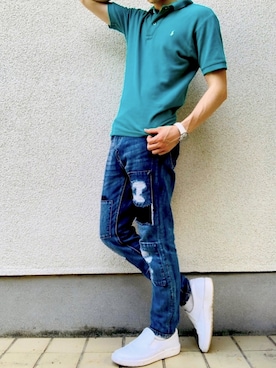 「OZOC（オゾック）のアイテム（パンツ）」を使った、morioさん（メンズ・171cm）の夏コーディネート