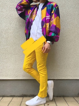 「GU（ジーユー）のアイテム（Tシャツ/カットソー、ホワイト系）」を使った、makoto_oginoさん（メンズ・171cm）の冬コーディネート