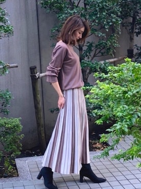 「アイテム（トップス、ブラウン系）」を使った、isshiki_misatoさん（レディース・159cm）の秋コーディネート