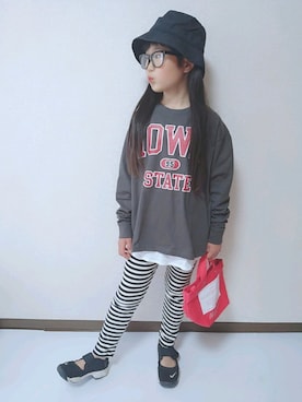 「PAPAPAPARK（パパパパーク）のアイテム（帽子）」を使った、kikkiさん（キッズ・125cm）の春コーディネート