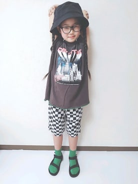 「PAPAPAPARK（パパパパーク）のアイテム（帽子）」を使った、kikkiさん（キッズ・130cm）の春コーディネート
