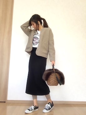 「ボアフリース」｜「アイテム（ノーカラージャケット）」を使った、miii〜さん（レディース・167cm）の秋コーディネート