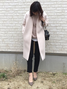 「黒パンツ」｜「アイテム（ノーカラージャケット）」を使った、miii〜さん（レディース・167cm）の冬コーディネート