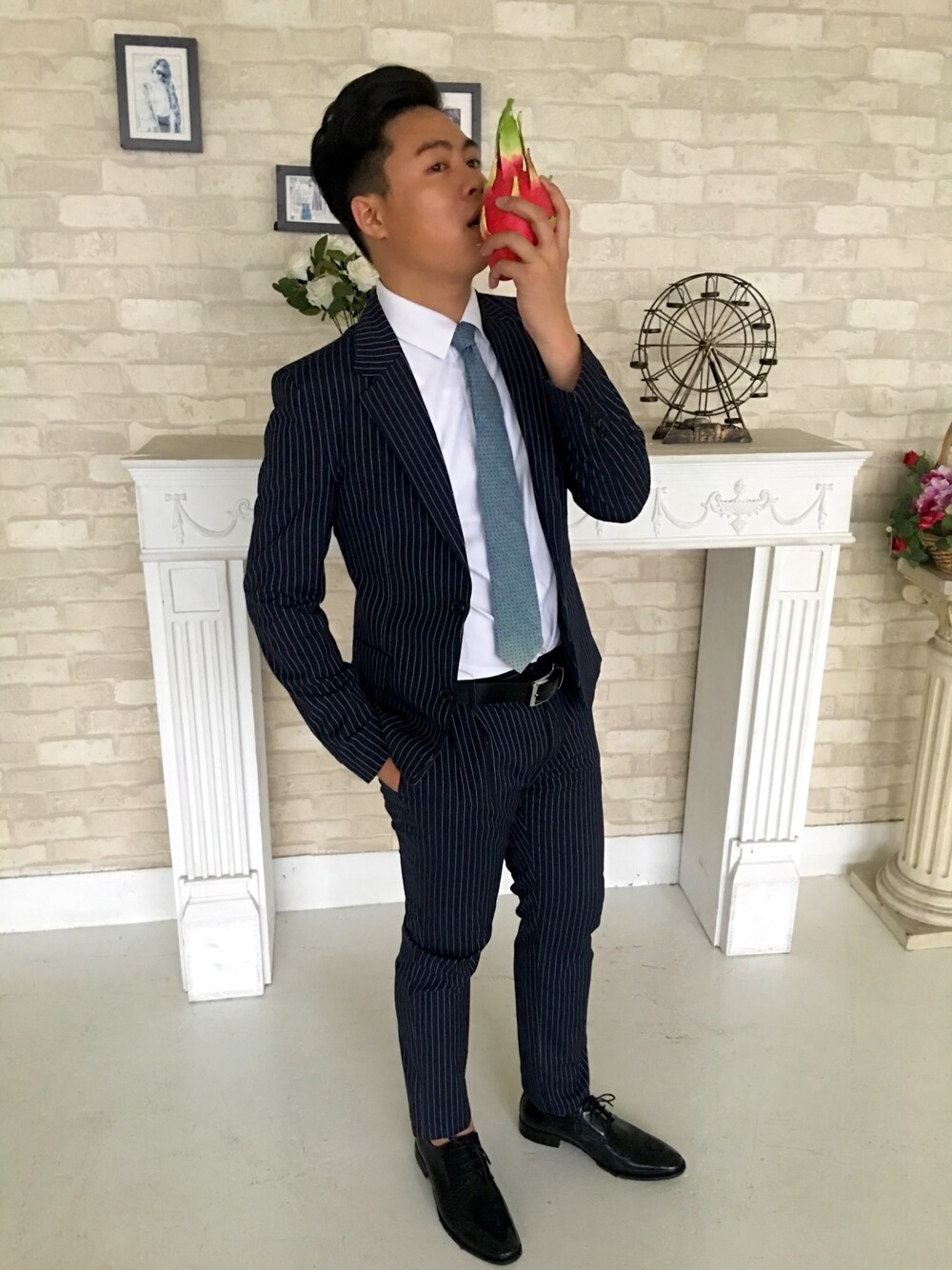 「復古、韓系」｜「ByTheRのアイテム（スーツセット、ブルー系）」を使った、winnie791212さん（メンズ・176cm）の春コーディネートの1枚目の写真