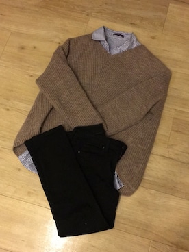 「UNIQLO（ユニクロ）のアイテム（パンツ、ブラック系）」を使った、のなめさん（レディース・150cm）の冬コーディネート