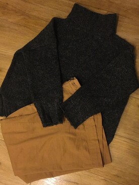 「Shelly island（シェリーアイランド）のアイテム（ニット/セーター、グレー系）」を使った、のなめさん（レディース・150cm）の冬コーディネート