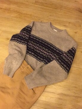 「GU（ジーユー）のアイテム（ニット/セーター、ベージュ系）」を使った、のなめさん（レディース・150cm）の冬コーディネート