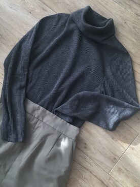 「GU（ジーユー）のアイテム（ニット/セーター、ブルー系）」を使った、のなめさん（レディース・150cm）の冬コーディネート