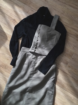 「KBF（ケイビーエフ）のKBF+ フロントボタンビスチェセットスカート（ワンピース/ドレス、グリーン系）」を使った、のなめさん（レディース・150cm）の冬コーディネート