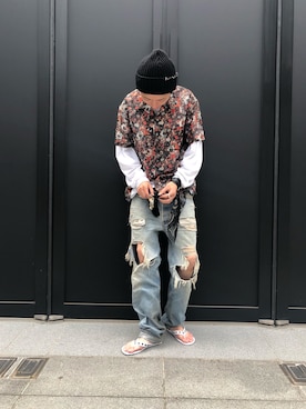 「AMBUSH（アンブッシュ）のアイテム（ニットキャップ/ビーニー）」を使った、サトウ コウタさん（メンズ・179cm）の春コーディネート