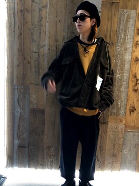 「MIHARAYASUHIRO（ミハラヤスヒロ）のアイテム（ハンチング/ベレー帽）」を使った、サトウ コウタさん（メンズ・178cm）の秋コーディネート