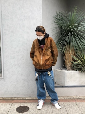 「アイテム（MA-1、ゴールド系）」を使った、サトウ コウタさん（メンズ・179cm）の秋コーディネート