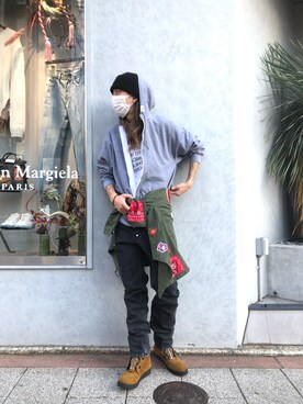 「ISAMU KATAYAMA BACKLASH（イサムカタヤマバックラッシュ）のアイテム（ブーツ）」を使った、サトウ コウタさん（メンズ・179cm）の冬コーディネート
