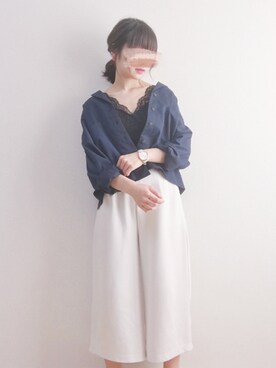 「ネイビー×ホワイト」｜「アイテム（その他シューズ）」を使った、a o i *さん（レディース・151cm）の秋コーディネート