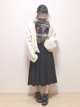 「チェックマフラー」｜「アイテム（ブルゾン）」を使った、a o i *さん（レディース・151cm）の秋コーディネート