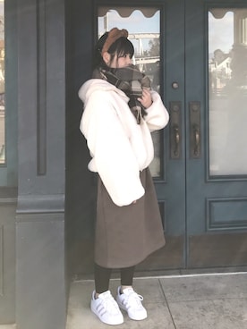 「チェックマフラー」｜「アイテム（ブルゾン）」を使った、a o i *さん（レディース・151cm）の冬コーディネート