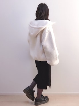 「黒ワンピ」｜「アイテム（ブルゾン）」を使った、a o i *さん（レディース・151cm）の冬コーディネート