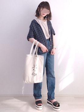 「ハイウエストストレートジーンズ」｜a o i *さん（レディース・151cm）の夏コーディネート