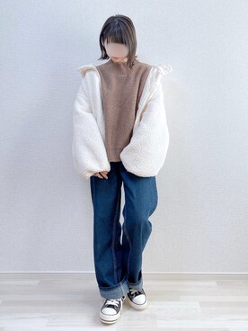 「one after another NICE CLAUP（ワンアフターアナザーナイスクラップ）のアイテム（ブルゾン）」を使った、a o i *さん（レディース・151cm）の冬コーディネート