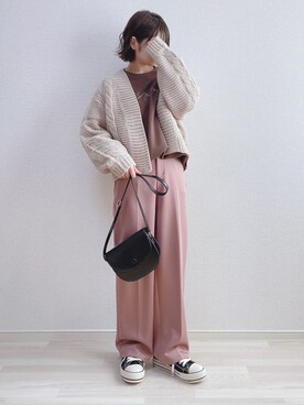 「くすみピンク」｜「アイテム（スラックス）」を使った、a o i *さん（レディース・151cm）の冬コーディネート