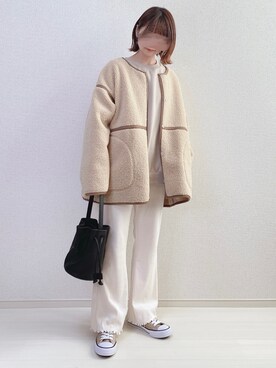 「巾着バッグ」｜「アイテム（ムートンコート）」を使った、a o i *さん（レディース・151cm）の秋コーディネート