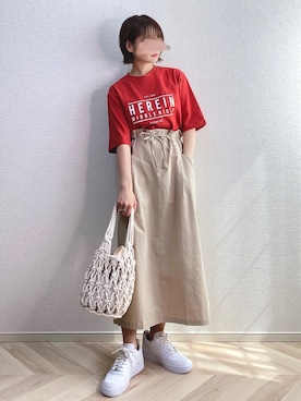 「巾着バッグ」｜「アイテム（スカート）」を使った、a o i *さん（レディース・151cm）の春コーディネート