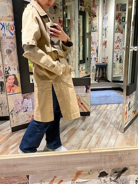「ディーゼル」｜「アイテム（トレンチコート）」を使った、うまる🌈さん（レディース・166cm）の冬コーディネート