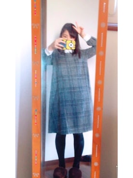 「グレンチェック」｜「アイテム（シャツワンピース）」を使った、なあさんさん（レディース・156cm）の冬コーディネート