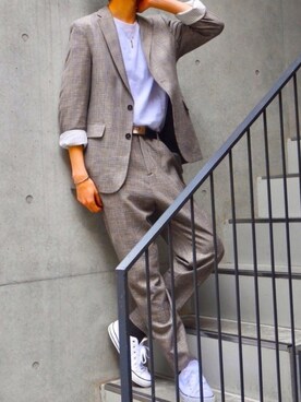 Zara ザラ のスーツジャケット ブラウン系 を使ったメンズ人気ファッションコーディネート Wear