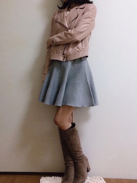 「dazzlin（ダズリン）のアイテム（ライダースジャケット）」を使った、uniさん（レディース・158cm）の冬コーディネート