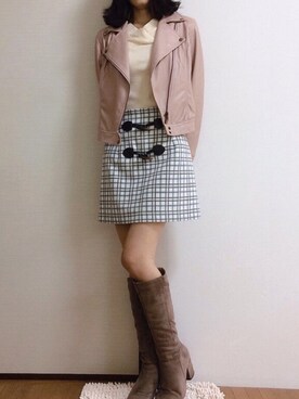 「dazzlin（ダズリン）のアイテム（ライダースジャケット）」を使った、uniさん（レディース・158cm）の冬コーディネート