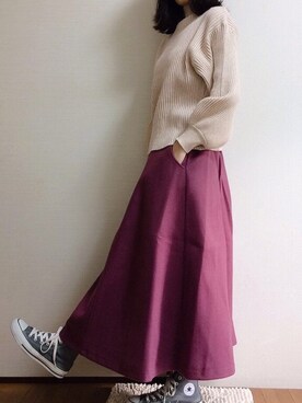 「ボリュームニット」｜「アイテム（スニーカー）」を使った、uniさん（レディース・158cm）の冬コーディネート