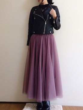 「レザーブーツ」｜「アイテム（ライダースジャケット）」を使った、uniさん（レディース・158cm）の冬コーディネート
