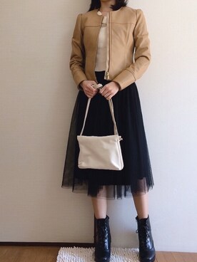 「甘辛mix」｜「アイテム（ノーカラージャケット）」を使った、uniさん（レディース・158cm）の春コーディネート