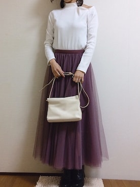 「fifth（フィフス）の[低身長サイズ有]チュールロングスカート（スカート）」を使った、uniさん（レディース・161cm）の春コーディネート
