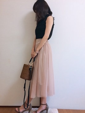 「menue（メヌエ）の7cmヒール アンクルストラップサンダル（サンダル）」を使った、uniさん（レディース・161cm）の夏コーディネート
