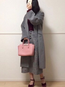 「SENSE OF PLACE by URBAN RESEARCH（センスオブプレイスバイアーバンリサーチ）のアイテム（ノーカラーコート）」を使った、uniさん（レディース・161cm）の冬コーディネート