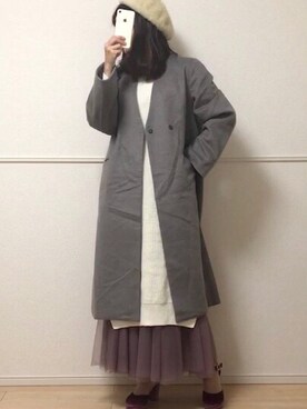 「SENSE OF PLACE by URBAN RESEARCH（センスオブプレイスバイアーバンリサーチ）のアイテム（ノーカラーコート）」を使った、uniさん（レディース・161cm）の冬コーディネート