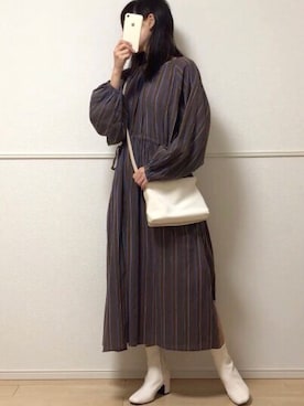 「ジーユー」｜「アイテム（シャツワンピース）」を使った、uniさん（レディース・161cm）の冬コーディネート