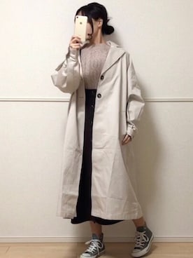 「sakishimatokyo（サキシマトーキョー）のアイテム（チェスターコート）」を使った、uniさん（レディース・161cm）の冬コーディネート