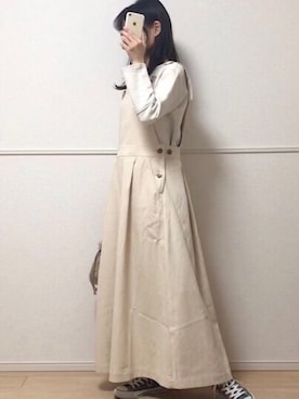 「sakishimatokyo（サキシマトーキョー）のアイテム（ジャンパースカート）」を使った、uniさん（レディース・161cm）の冬コーディネート