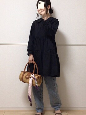 「sakishimatokyo（サキシマトーキョー）のアイテム（シャツワンピース）」を使った、uniさん（レディース・161cm）の春コーディネート