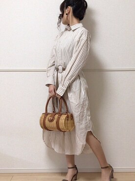 「menue（メヌエ）の7cmヒール アンクルストラップサンダル（サンダル）」を使った、uniさん（レディース・161cm）の春コーディネート