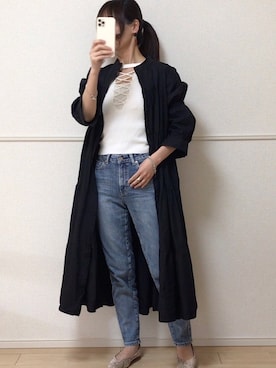 「sakishimatokyo（サキシマトーキョー）のアイテム（シャツワンピース）」を使った、uniさん（レディース・161cm）の春コーディネート