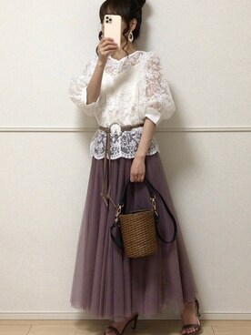 「menue（メヌエ）の7cmヒール アンクルストラップサンダル（サンダル）」を使った、uniさん（レディース・161cm）の春コーディネート
