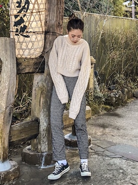 「brandymelville」｜「アイテム（スラックス）」を使った、A N J Uさん（レディース・158cm）の冬コーディネート
