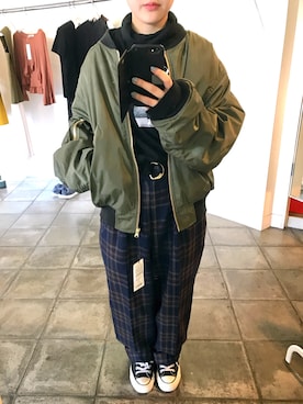 「MOUSSY（マウジー）のアイテム（ジャケット/アウター、グリーン系）」を使った、ひよちゃんさん（レディース・148cm）の冬コーディネート