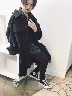 「PONY STONEのアイテム（ジャケット/アウター、ブラック系）」を使った、ひよちゃんさん（レディース・148cm）の冬コーディネート
