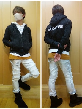 「VERSACE（ヴェルサーチ）のアイテム（ブーツ）」を使った、TOMONORIさん（メンズ・171cm）の冬コーディネート