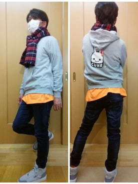 「TOMMY HILFIGER（トミーヒルフィガー）のアイテム（マフラー）」を使った、TOMONORIさん（メンズ・171cm）の冬コーディネート